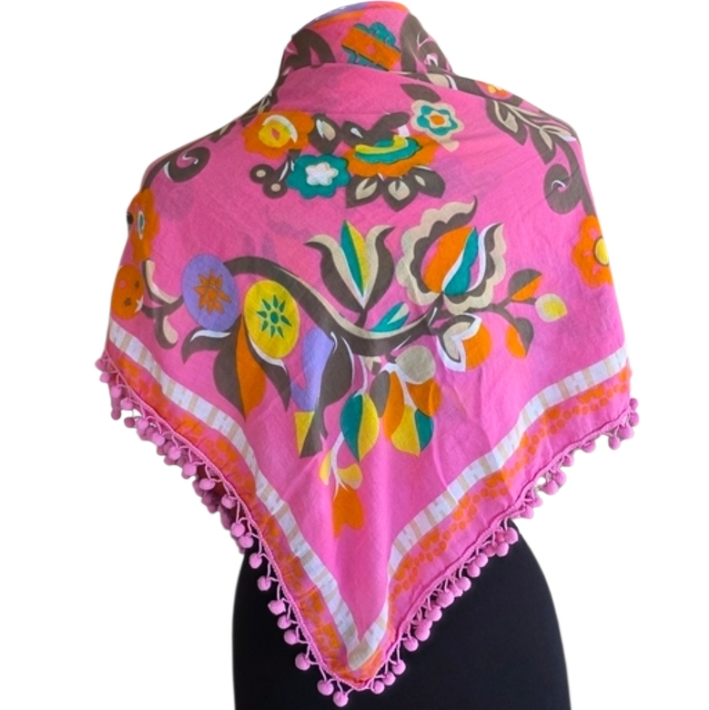 Women's Pink Floral Scarf Wrap - Vibrant Garden Print